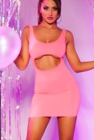 Sexy mini jurkje met uitsparingen neonkoraal-kleurig